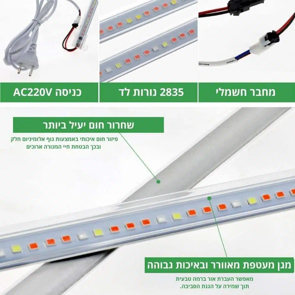 בר אור לגידול - 75 נוריות LED בעלות ספקטרום תאורה מלא עם מתג הפעלה בר אור לגידול - 75 נוריות LED בעלות ספקטרום תאורה מלא עם מתג הפעלה