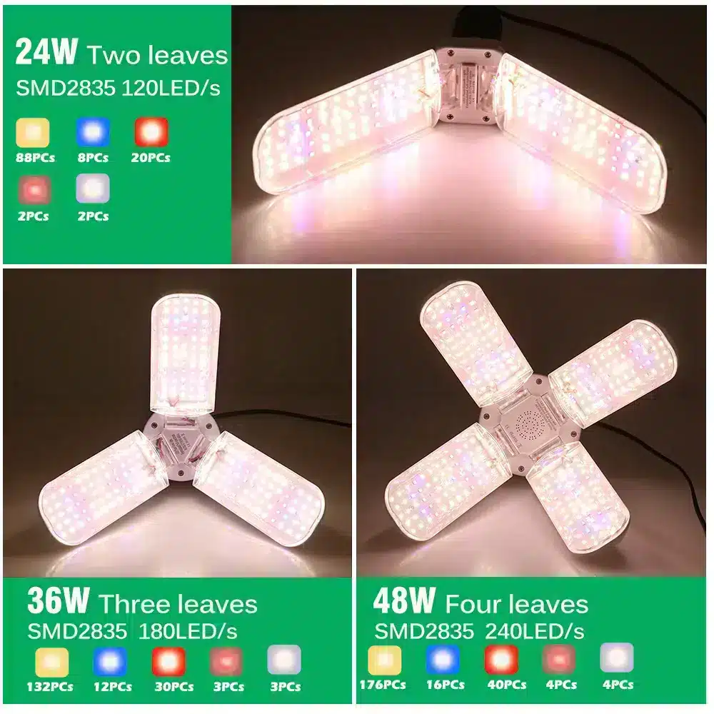 מנורת גידול LED מתקפלת לצמחים בעלת ספקטרום אור מלא 24W 36W 48W - מומלץ למגדלים !