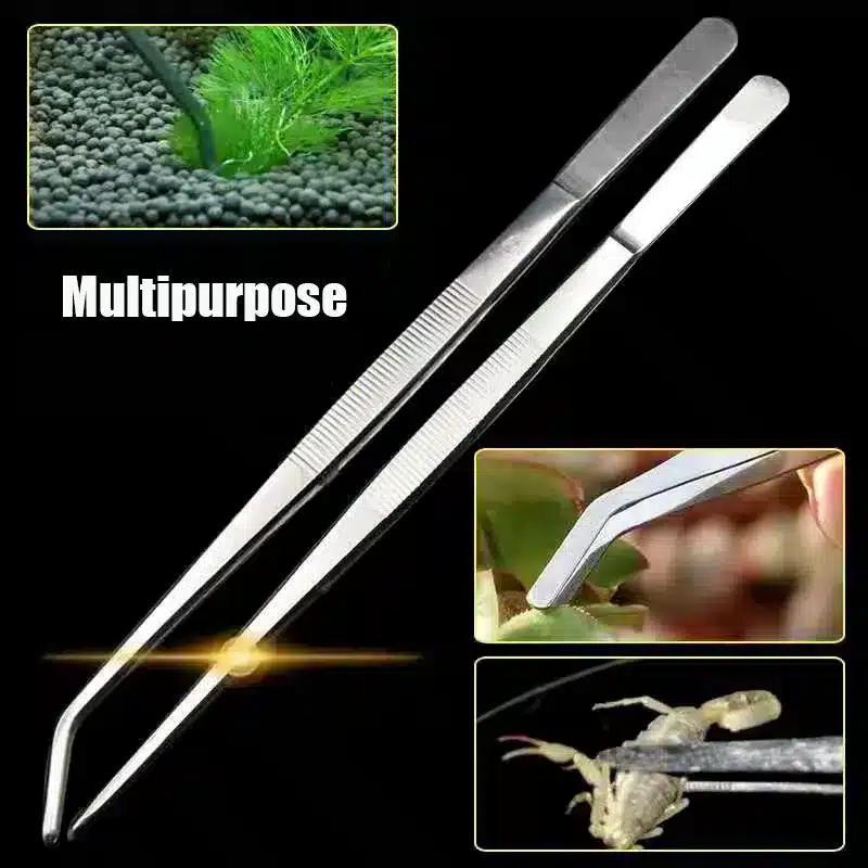 48cm-Stainless-Steel-Tweezers-Fish-Tank-Aquatic-Plants-Aqaurium-Tool-Water-Plant-Curved-Pliers-Birds-Reptile-1 מלקחיים פינצטה איכותית מנירוסטה מעוגלת / ישרה לטיפול בצמחים ארוכות במיוחד (גדלים שונים 25 עד 48 ס”מ)