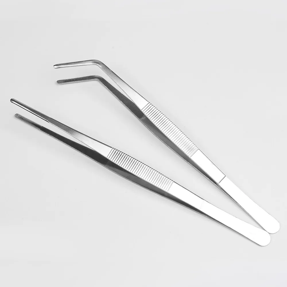 Stainless-Steel-Tweezers-with-Curved-Pointed-Serrated-Tip-Home-Medical-Dental-Garden-Daily-Kitchen-Precision-Tweezer מלקחיים פינצטה איכותית מנירוסטה מעוגלת / ישרה לטיפול בצמחים (גדלים שונים 14 עד 20 ס”מ)