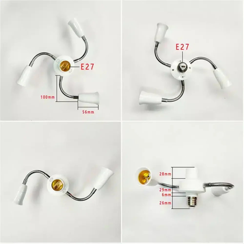 Adjustable-White-E27-Base-Light-Socket-Splitter-Gooseneck-LED-Bulbs-Holder-Converter-with-Extension-Hose-3-1 בסיס מנורות גמיש - מפצלי בתי נורה 2 עד 5 נורות LED - תאורת גידול ותאורה כללית