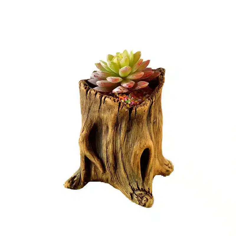 עציץ דמוי גזע עץ ריאליסטי לבונסאי וסוקולנטים עשוי שרף (Resin) - עיצוב כפרי דקורטיבי לשולחן