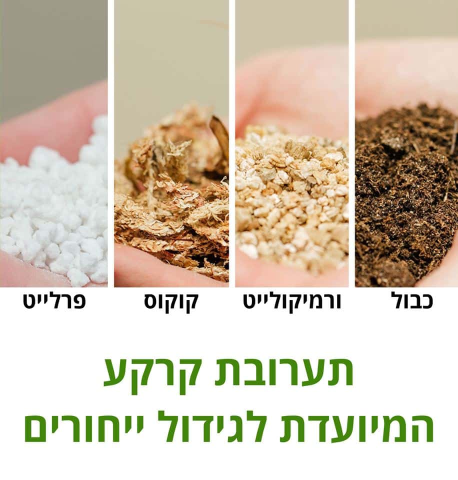 תערובת שתילה מיוחדת לייחורים מקדמת השרשה זרעים והנבטה המכילה כבול | קוקוס טחון | פרלייט | ורמיקולייט