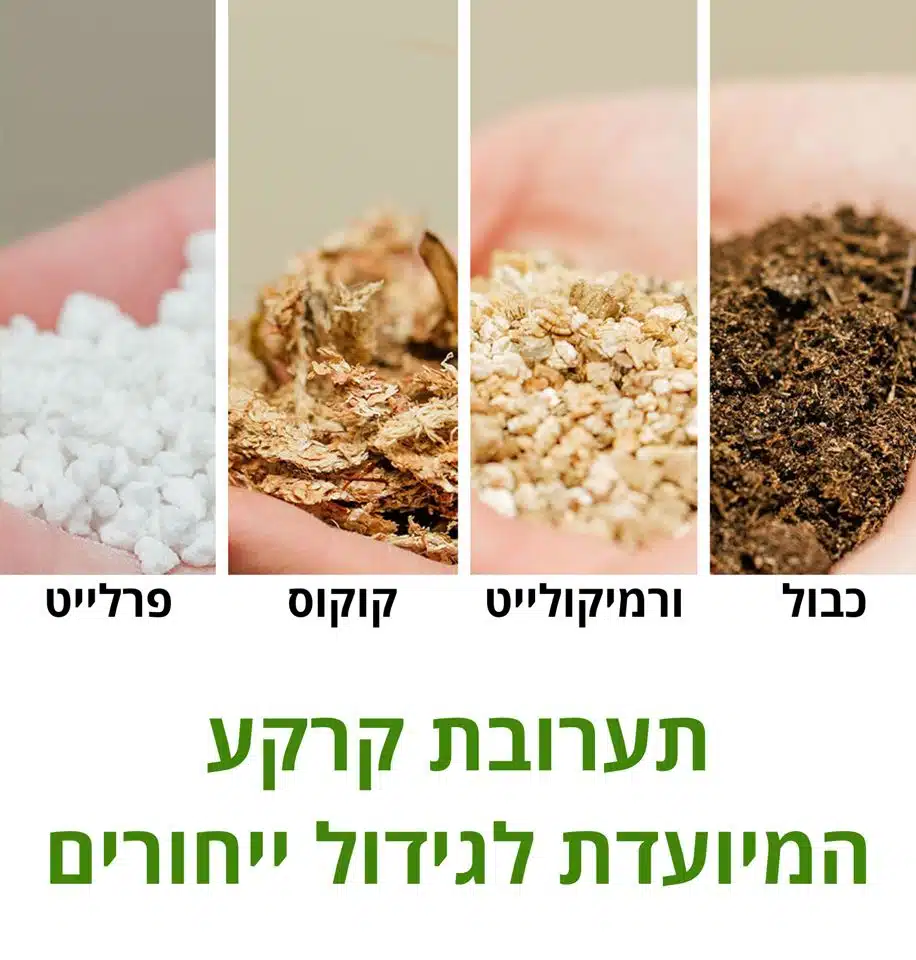 תערובת קרקע המיועדת לגידול ייחורים סוקולנטים וקקטוסים תערובת שתילה מיוחדת לייחורים מקדמת השרשה זרעים והנבטה המכילה כבול | קוקוס טחון | פרלייט | ורמיקולייט