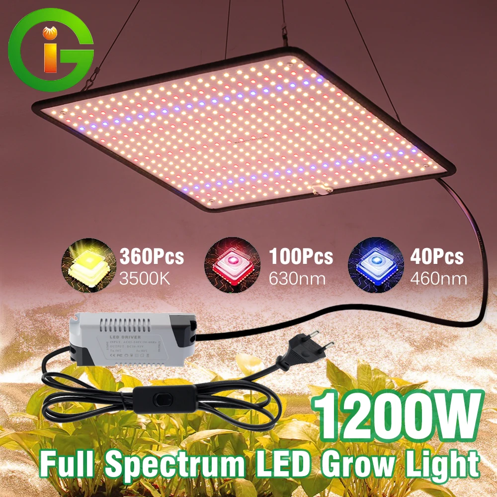 מנורת גידול LED מקצועית לצמחים 1200W ספקטרום אור מלא בכיסוי עד 3 מר