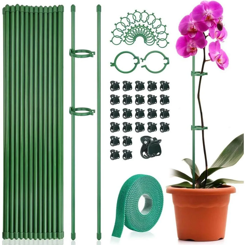 kf-Se893d08dbb2d4489ace1c8b10e2e75105-Plant-Stakes-Plant-Support-Stakes-Suitable-for-Indoor-Outdoor-Plants-Green-Plant-Stick-Support-Potted-Plants סט 15 מוטות תמיכה מקצועיים עם קליפסים - מושלם לסחלבים ולשאר צמחי הבית והגינה הדורשים תמיכה