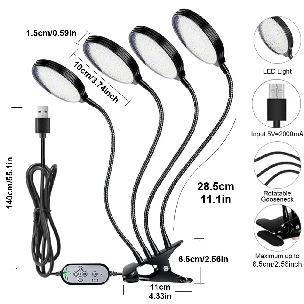 תאורת LED חכמה לצמחים - ספקטרום אור מלא 4000K אור שמש, טיימר, שליטה מלאה על תנאי הגידול