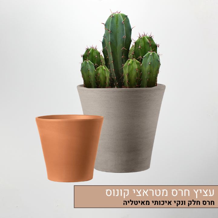 עציץ חרס מטראצי קונוס