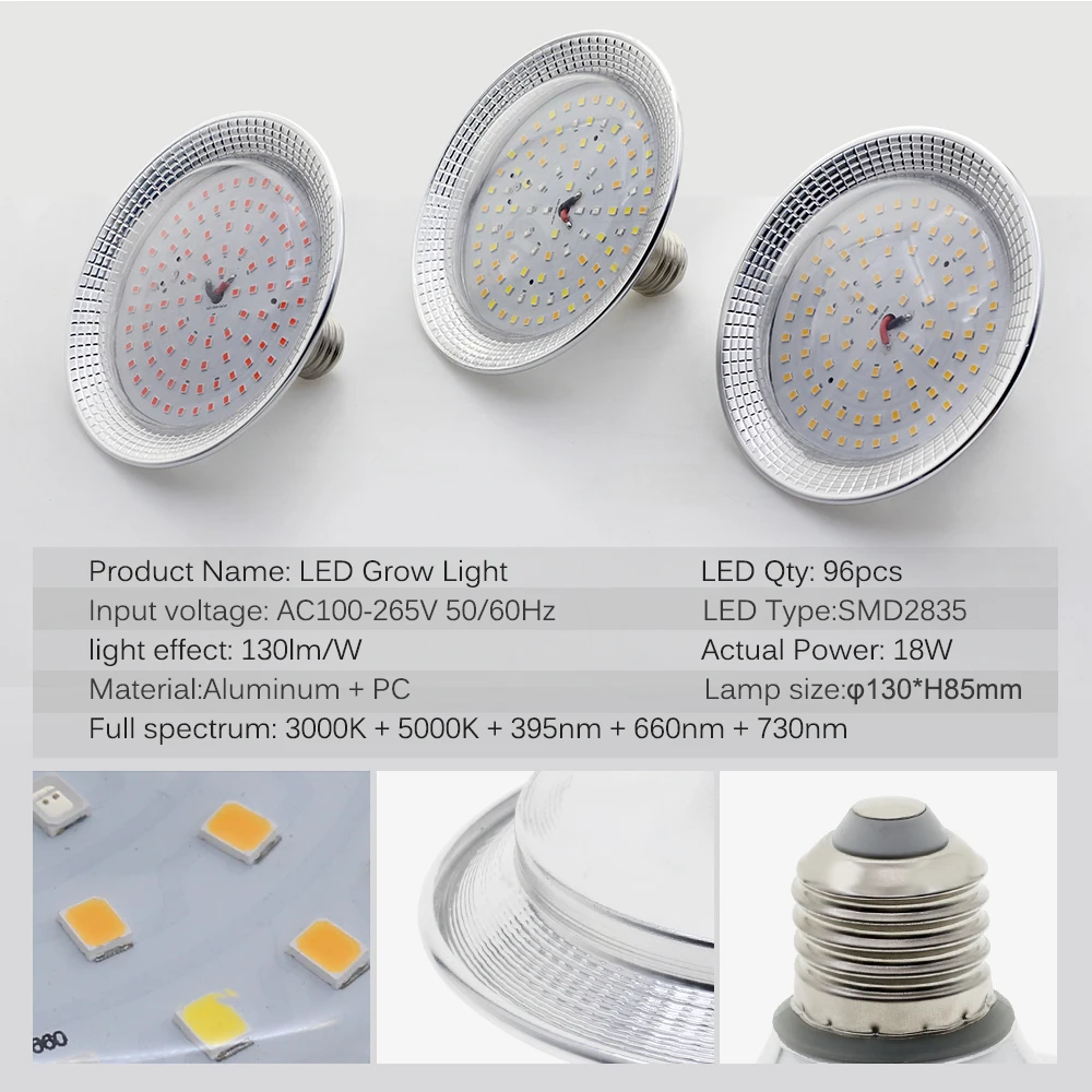 מנורת LED לגידול צמחים עם ספקטרום מלא 18W ב 3 סוגי תאורה לצמיחה מושלמת