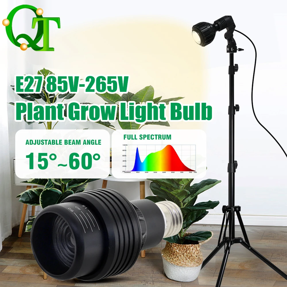 נורת תאורה לצמיחת צמחים LED 4000K/6000K 12W/24W E27 מהירות התאורה מתכווננת זווית תאורה פנימית ירקות פירות צמחים
